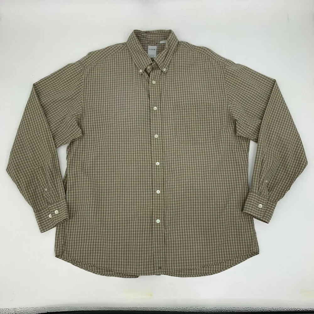 J.Crew Button Down Collar Shirt Men's Size L Stone Gray Long Sleeve 100% Cotton